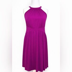 Torrid Size 1 Fuchsia Halter Midi Dress | Empire Waist Flowy Plus Size